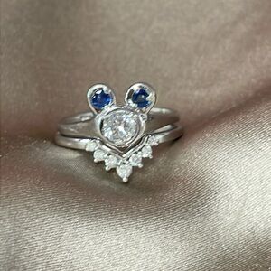 Solid 14k Natural Diamond/Sapphire Mickey Inspired Engagement/Wedding Ring!